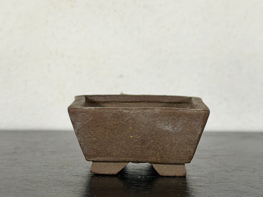 Preowned Japanese Tokoname Unglazed Square Bonsai Pot With Stamp - 1 5/8” By 0.75”