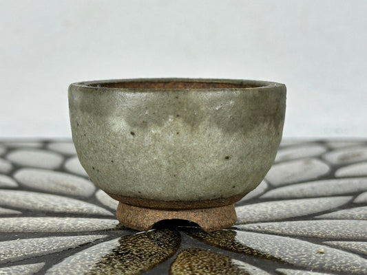 Preowned Japanese Tokoname Glazed Round Bonsai Pot with Stamps - 2.25” By 1.5”