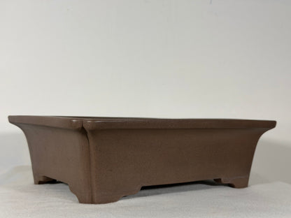 Preowned Japanese Tokoname Unglazed Rectangular Bonsai Pot Keizan - 12” By 9.25”