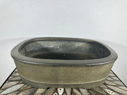 Preowned Vintage Japanese Tokoname Unglazed Oval Bonsai Pot Koyo - 14.5” By 11”