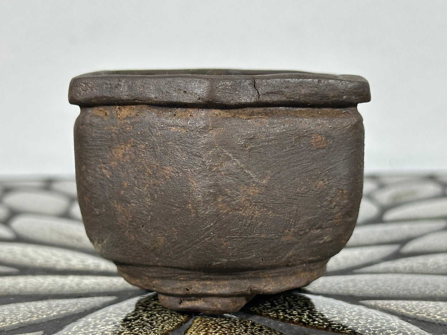 Preowned Japanese Tokoname Unglazed Hexagon Shape Bonsai Pot - 2.75” By 2.5”