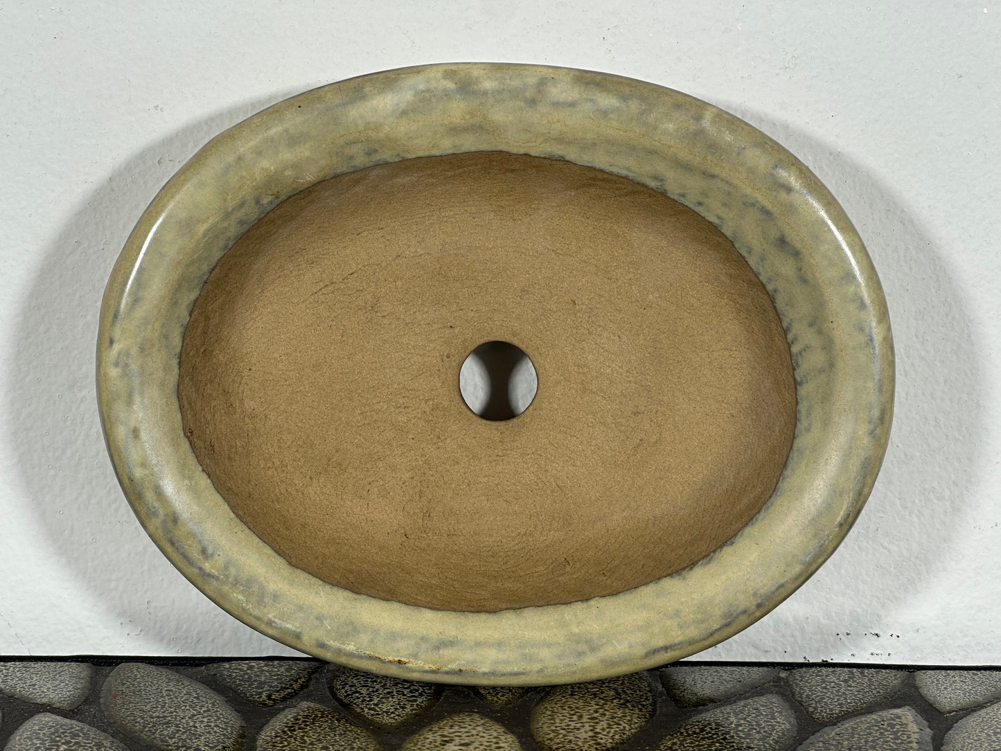 Preowned Japanese Tokoname Glazed Shallow Oval Bonsai Pot - 6 1/8” By 4 7/8”