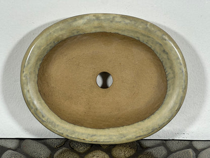 Preowned Japanese Tokoname Glazed Shallow Oval Bonsai Pot - 6 1/8” By 4 7/8”