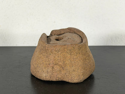 Preowned Japanese Tokoname Unglazed Round Bonsai Pot has Stamp - 2” By 1 1/8”