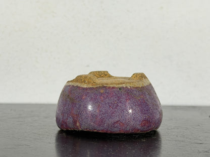 Preowned Japanese Tokoname Glazed Round Bonsai Pot With Stamp - 1.75” By 7/8”