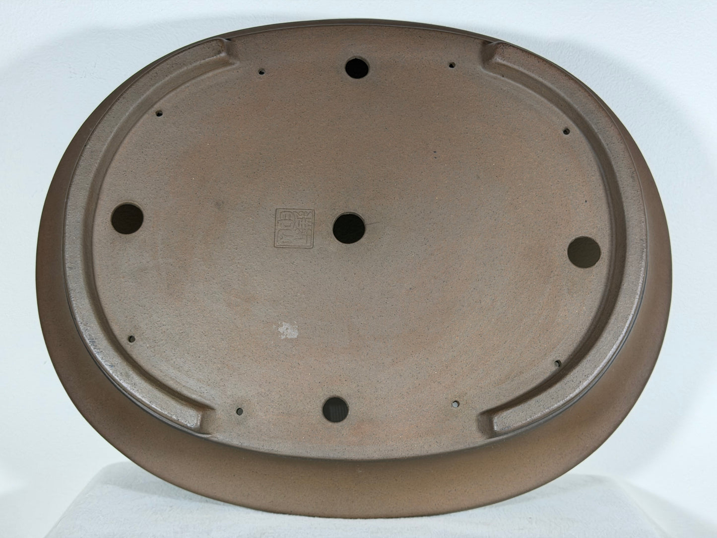 Preowned Japanese Tokoname Unglazed Oval Bonsai Pot Gyouzan Nakano - 19” By 15.5”