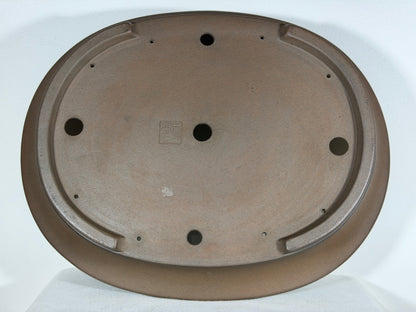Preowned Japanese Tokoname Unglazed Oval Bonsai Pot Gyouzan Nakano - 19” By 15.5”