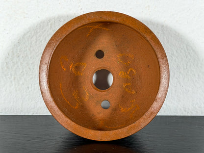 Preowned Vintage Japanese Tokoname Unglazed Round Bonsai Pot Eimei - 2.25” By 1 1/8”
