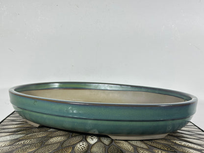 Preowned Japanese Tokoname Shallow Oval Bonsai Pot with Stamp - 15.5” By 12”