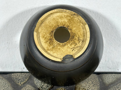 Preowned Japanese Tokoname Glazed Round Bonsai Pot with Stamps - 3.25” By 1 3/8”