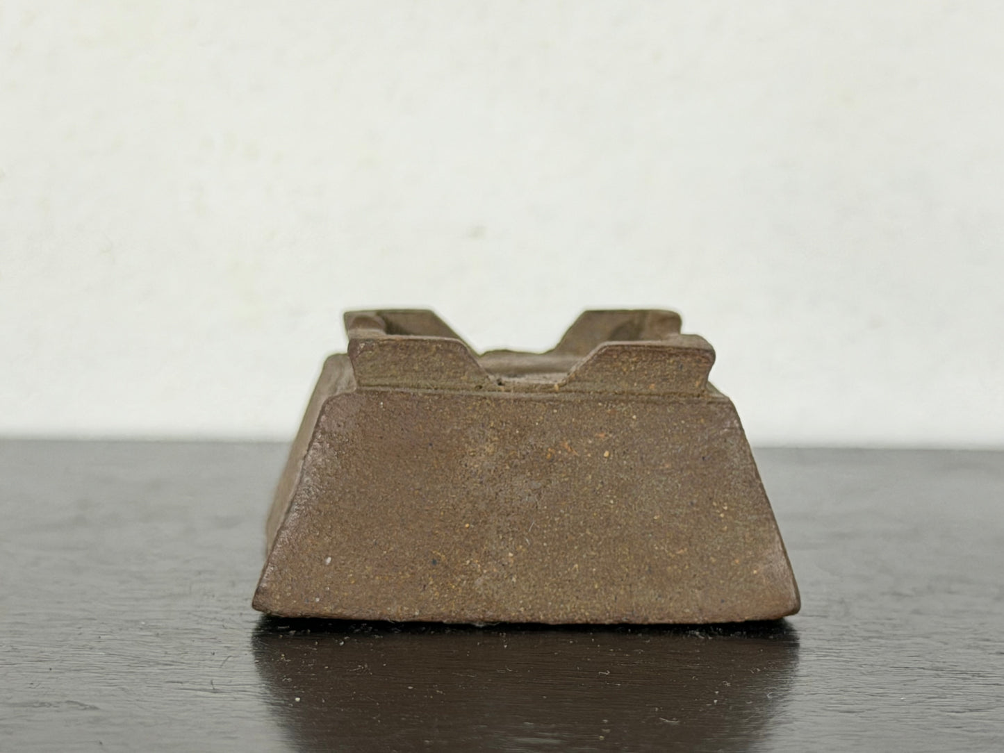 Preowned Japanese Tokoname Unglazed Square Bonsai Pot With Stamp - 1 5/8” By 0.75”