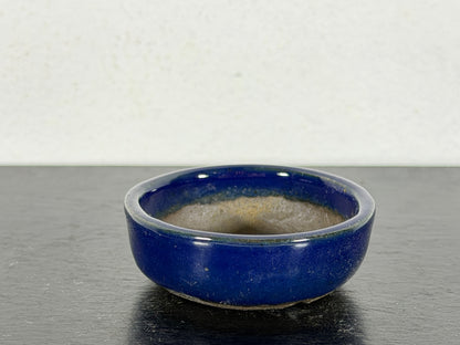 Preowned Japanese Tokoname Glazed Round Bonsai Pot with Stamp - 1.75” By 5/8”
