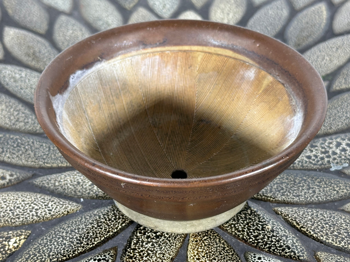 Preowned Japanese Tokoname Glazed Round Bonsai Pot - 4.75” By 2 1/8”