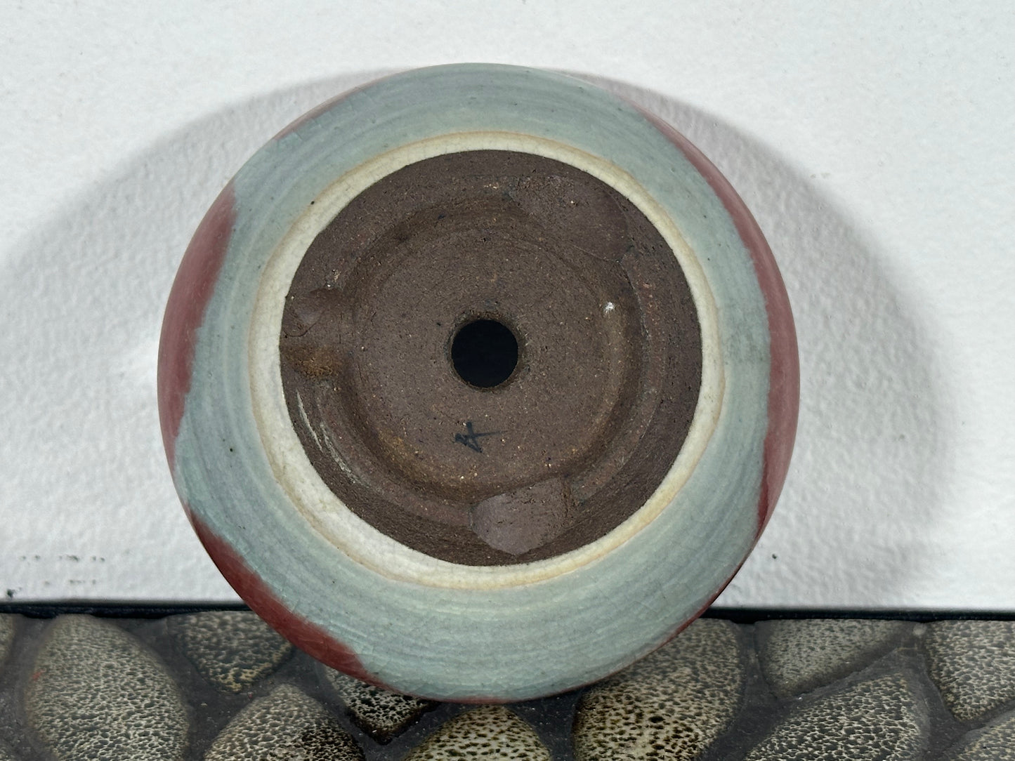 Preowned Japanese Tokoname Glazed Round Bonsai Pot with patina - 3.75” By 2.75”
