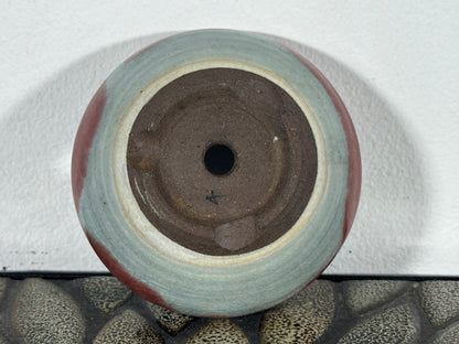 Preowned Japanese Tokoname Glazed Round Bonsai Pot with patina - 3.75” By 2.75”