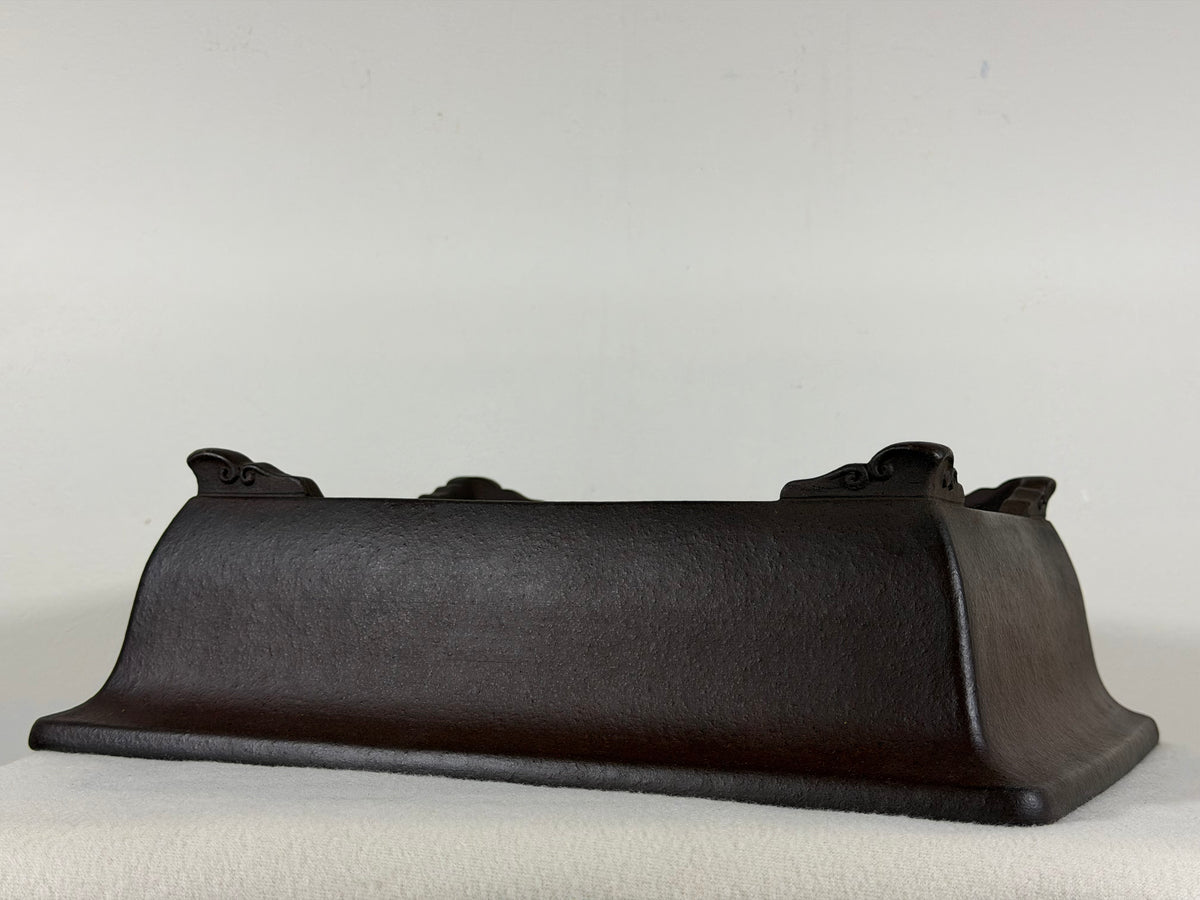 Preowned Japanese Tokoname Unglazed Rectangular Bonsai Pot Yamaaki - 13.5” By 11” By 4”