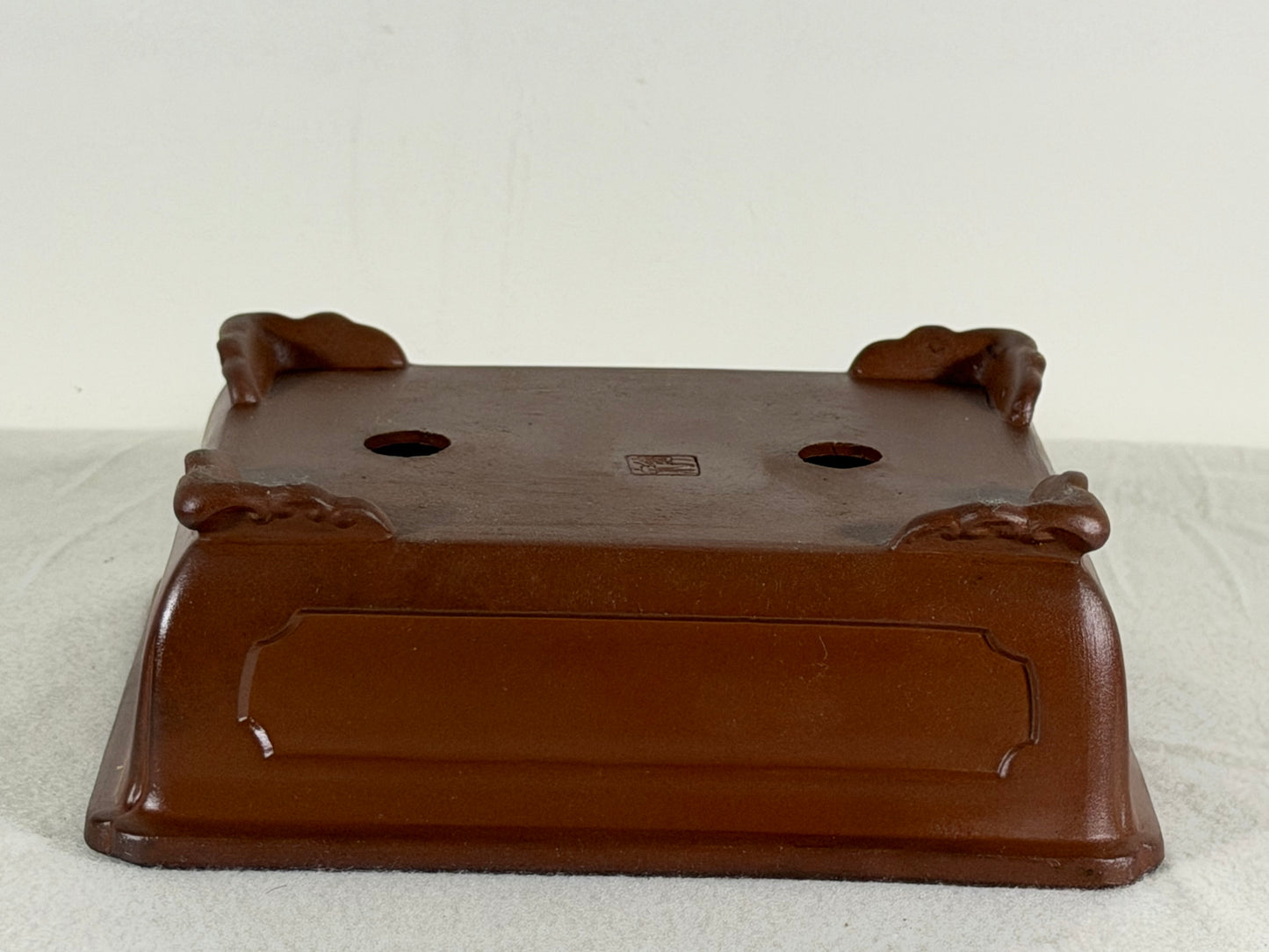 Preowned Japanese Tokoname Unglazed Rectangular Bonsai Pot with Stamp - 7.75” By 6.25”