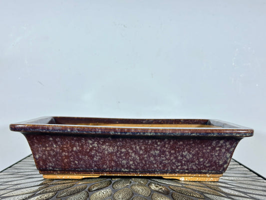 Preowned Japanese Tokoname Glazed Rectangular Bonsai Pot Seto - 13 1/8” By 9 3/8”