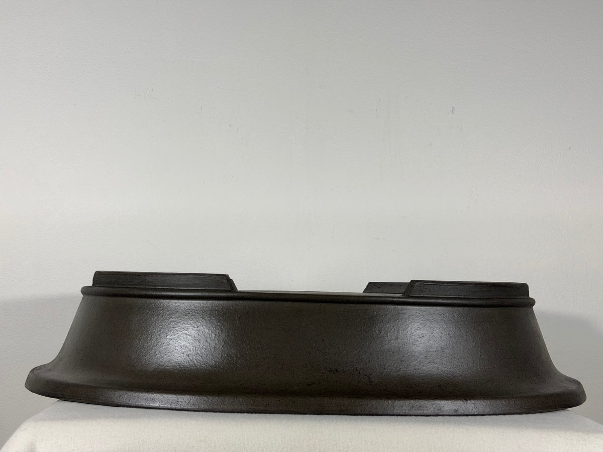 Preowned Japanese Tokoname Unglazed Oval Bonsai Pot Has Stamp - 20” x 15” x 4”