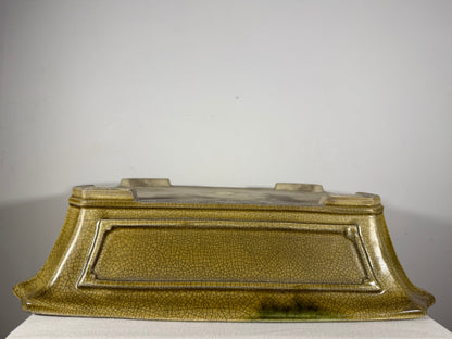 New Japanese Tokoname Glazed Rectangular Bonsai Pot Mazan Terahata - 19” By 15.5”
