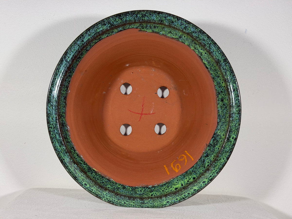 New Japanese Tokoname Glazed Round Bonsai Pot Syuhou Yoshimura - 12.25” By 5.5”