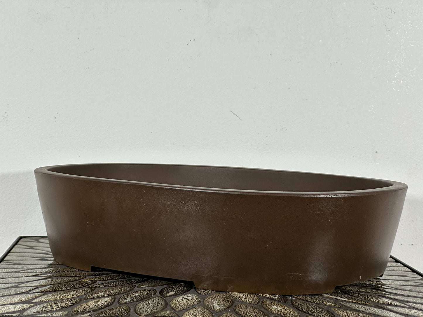 Preowned Japanese Tokoname Unglazed Oval Bonsai Pot Sankyu - 14 3/8” By 11”