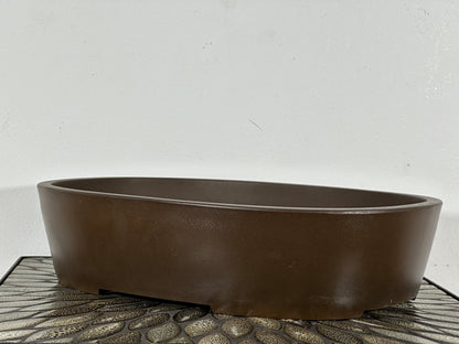 Preowned Japanese Tokoname Unglazed Oval Bonsai Pot Sankyu - 14 3/8” By 11”
