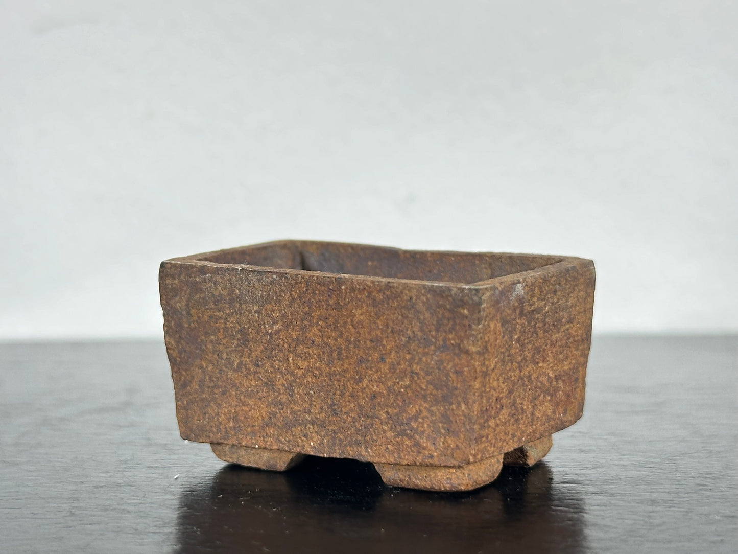 Preowned Japanese Tokoname Mame Rectangular Bonsai Pot with Stamp - 1.5” By 1”