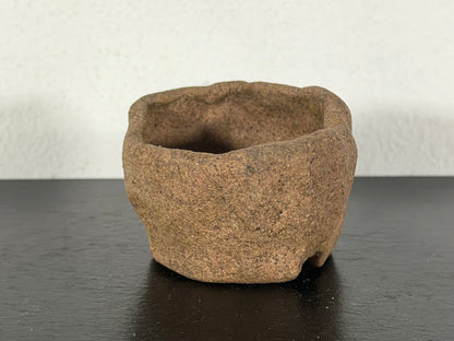 Preowned Japanese Tokoname Unglazed Round Bonsai Pot has Stamp - 2” By 1 1/8”
