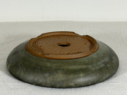 Preowned Japanese Tokoname Glazed Shallow Round Bonsai Pot - 6.5” By 1.25”