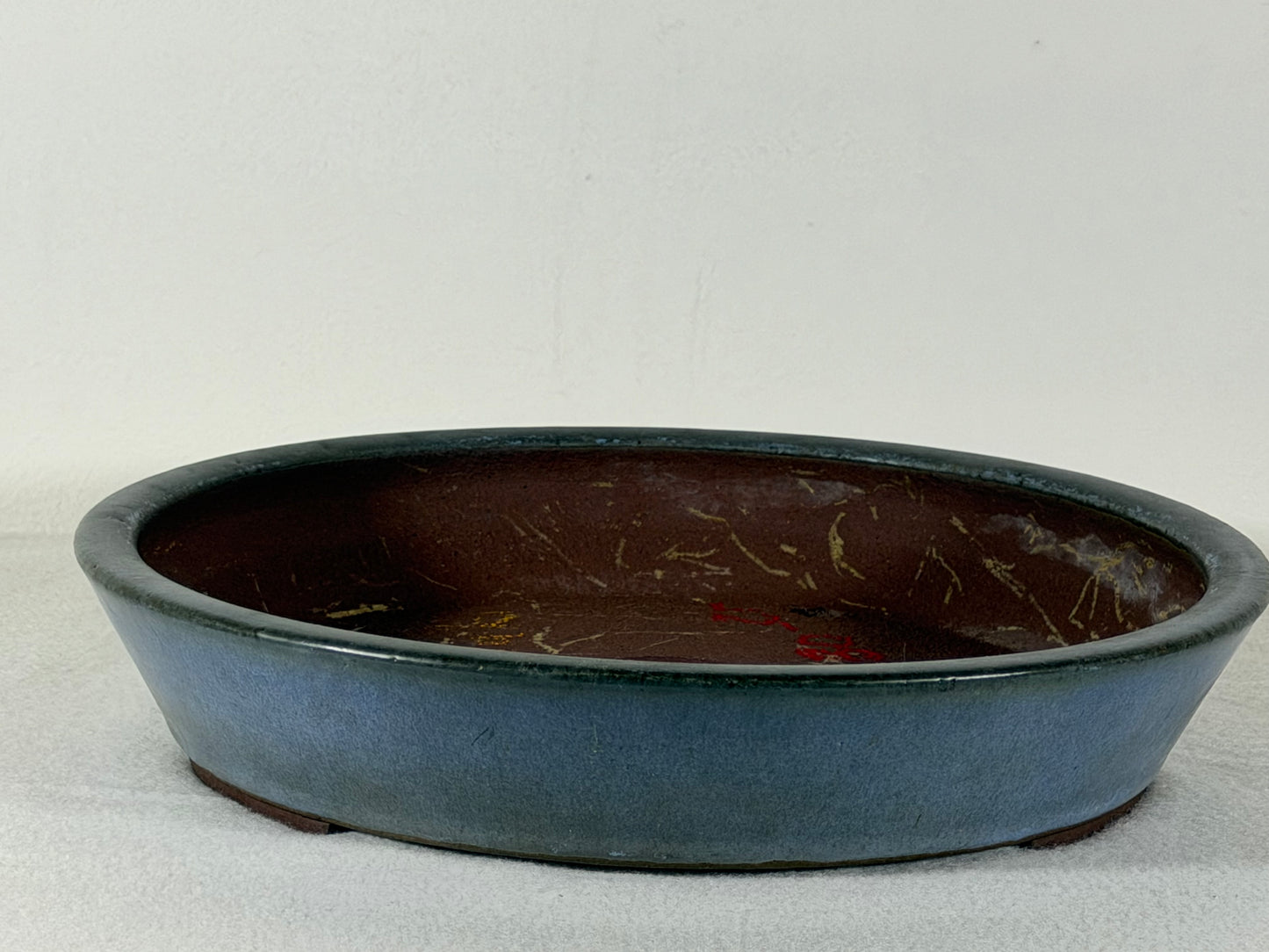 Preowned Japanese Tokoname Glazed Round Shallow Bonsai Pot Yamaaki - 10.25” By 2”