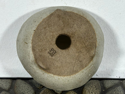 Preowned Japanese Tokoname Glazed Round Bonsai Pot with Stamps - 4” By 1.25”