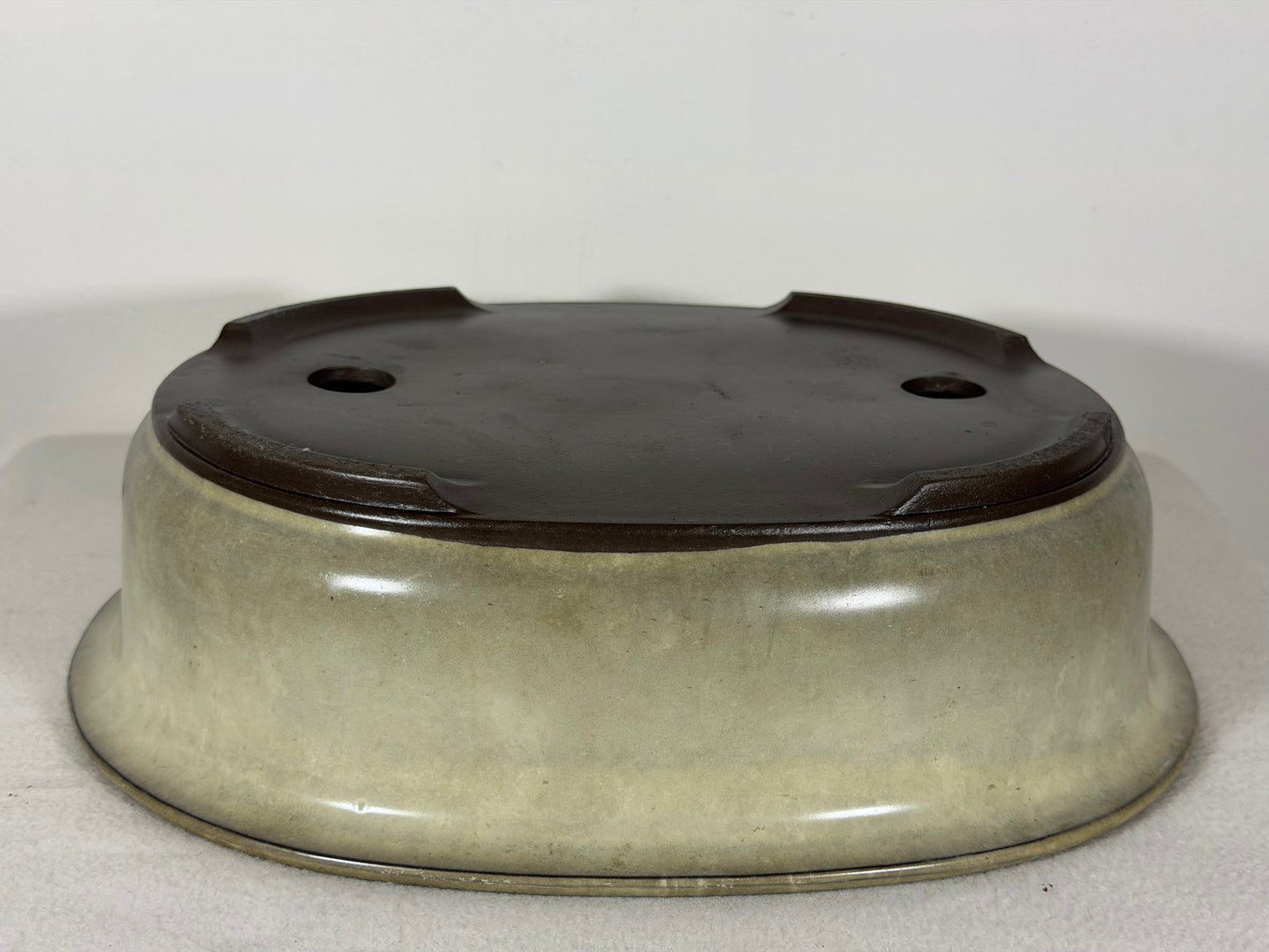 Preowned Japanese Tokoname Glazed Oval Bonsai Pot has Patina - 11.75” By 10”
