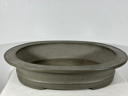 Preowned Japanese Tokoname Unglazed Oval Bonsai Pot Seizan - 17.25” By 14.25”