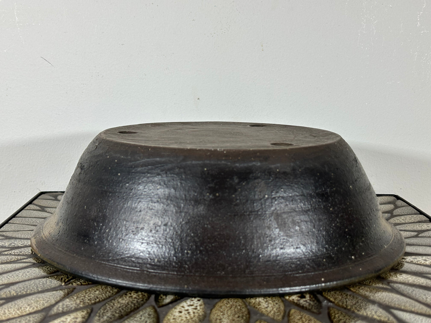 Preowned Japanese Tokoname Unglazed Round Bonsai Pot with Stamp - 12.25” By 3.5”