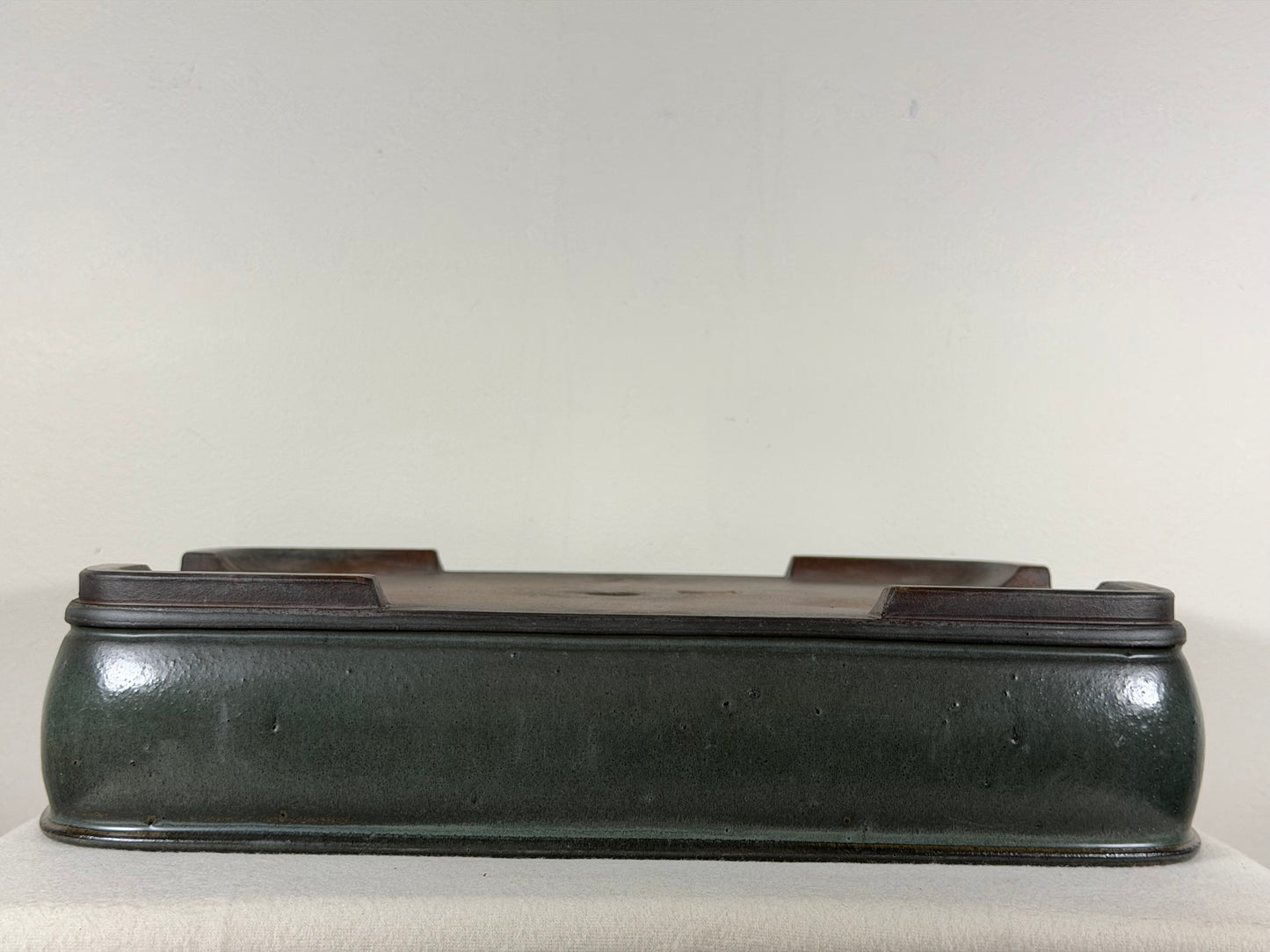 Preowned Japanese Tokoname Glazed Rectangular Bonsai Pot Shizan - 16.25” By 12.25”