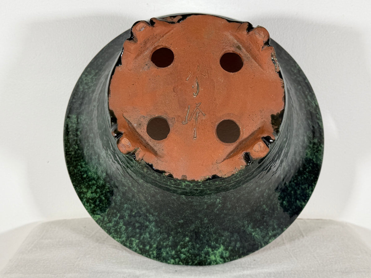 New Japanese Tokoname Glazed Round Bonsai Pot Syuhou Yoshimura - 12” By 6.25”
