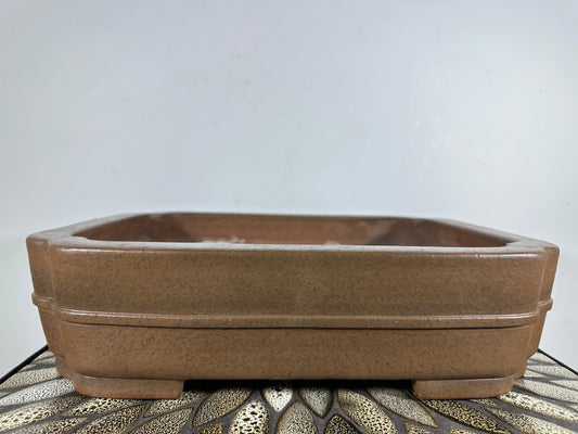 Preowned Japanese Tokoname Unglazed Rectangular Bonsai Pot Keizan - 14.75” By 11.5”