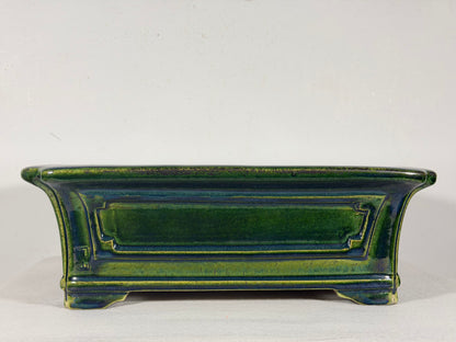 New Japanese Tokoname Glazed Rectangular Bonsai Pot Mazan Terahata -  12.25” By 10.75”