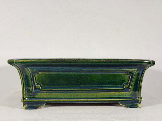 New Japanese Tokoname Glazed Rectangular Bonsai Pot Mazan Terahata -  12.25” By 10.75”