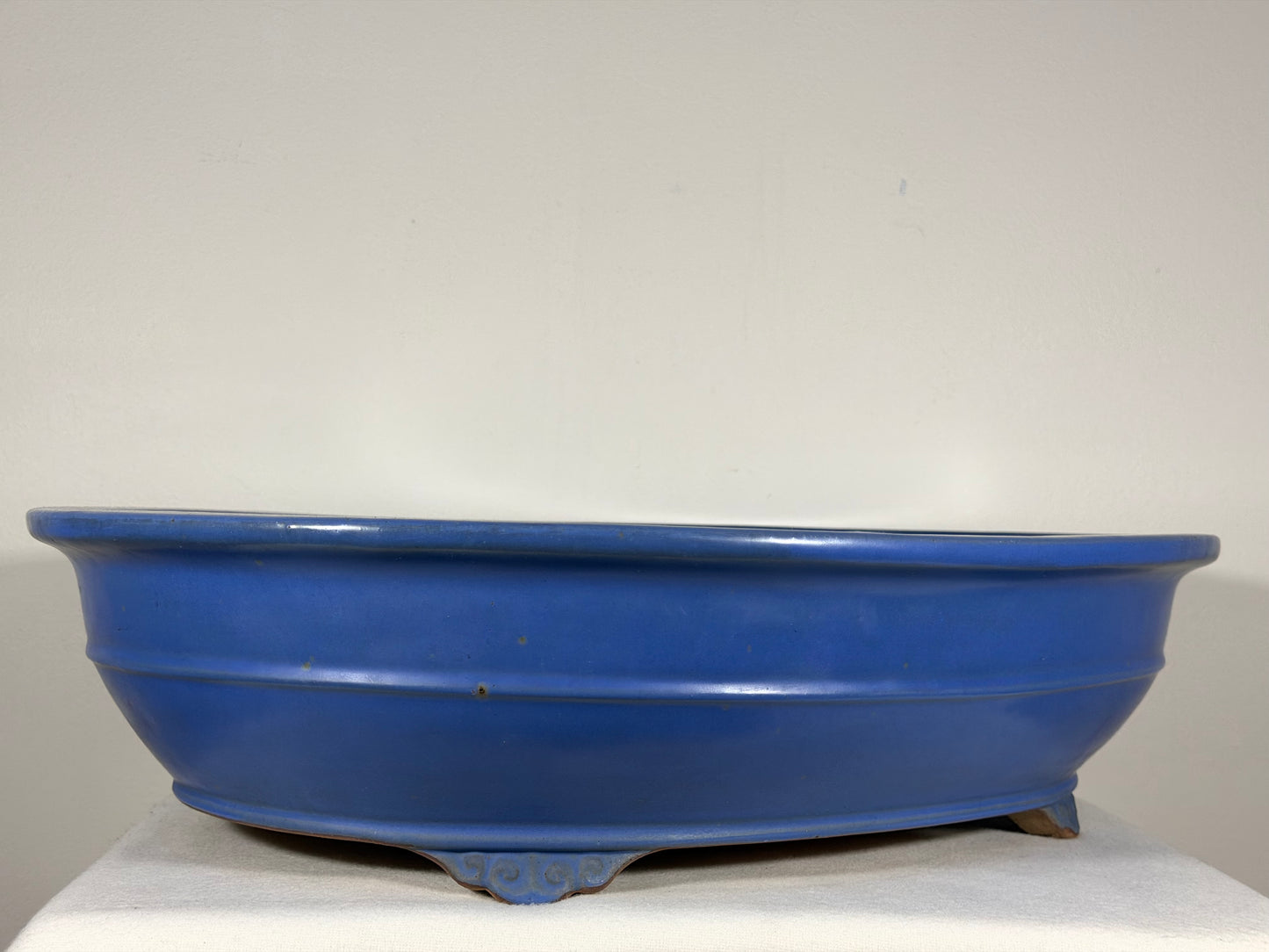 Preowned Japanese Tokoname Glazed Oval Bonsai Pot Reiho - 20.25” By 16”