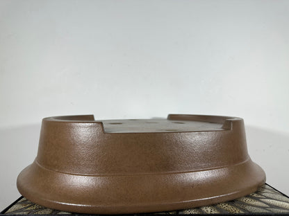 Preowned Japanese Tokoname Unglazed Oval Bonsai Pot Keizan - 19.5” By 15.5”