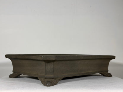 Preowned Japanese Tokoname Unglazed Rectangular Bonsai Pot Yamaaki - 13.75” By 10”
