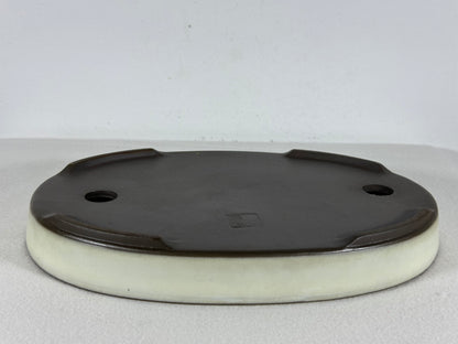 Preowned Japanese Tokoname Glazed Oval Shallow Bonsai Pot with Stamp - 10.5” By 7”