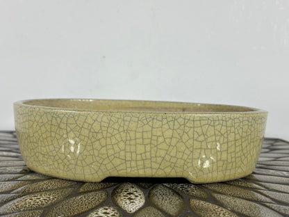 Preowned Japanese Tokoname Glazed Oval Bonsai Pot Mazan Terahata - 8.75” By 7”