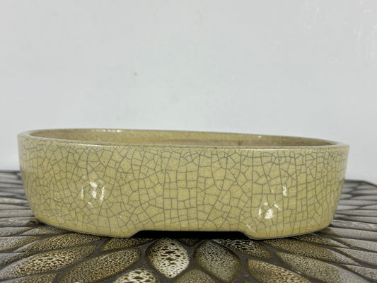 Preowned Japanese Tokoname Glazed Oval Bonsai Pot Mazan Terahata - 8.75” By 7”