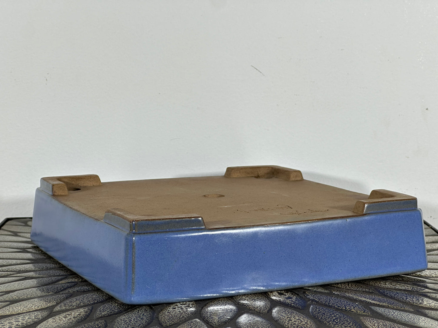 Preowned Japanese Tokoname Glazed Shallow Square Bonsai Pot Yamafusa - 9.75” By 2.25”