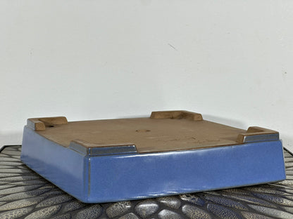 Preowned Japanese Tokoname Glazed Shallow Square Bonsai Pot Yamafusa - 9.75” By 2.25”