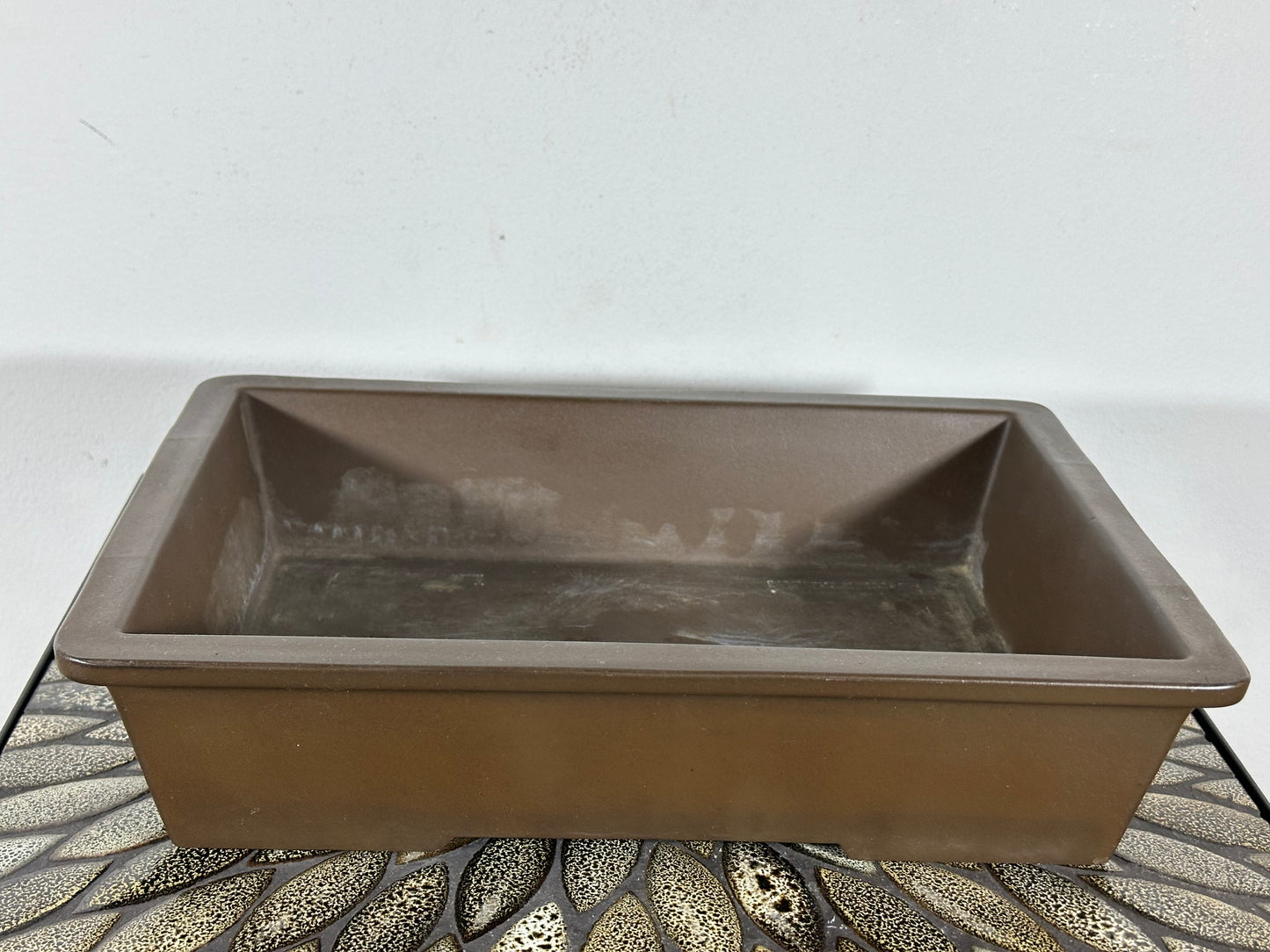 Preowned Japanese Tokoname Unglazed Rectangular Bonsai Pot Sankyou - 3 1/8” By 9 3/8”