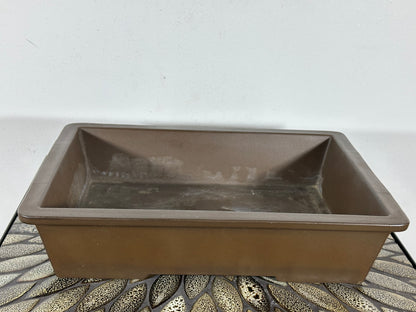 Preowned Japanese Tokoname Unglazed Rectangular Bonsai Pot Sankyou - 3 1/8” By 9 3/8”